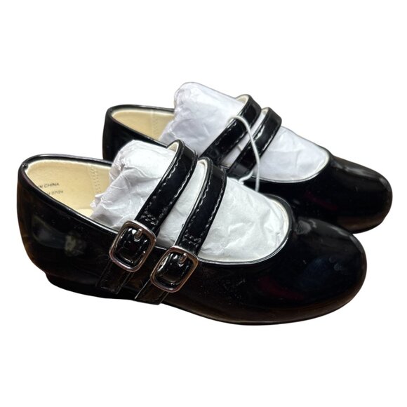 Gap Ballet Flat Shoes Kids Size 7 Black Patent Leather Double Strap School NEW - Picture 1 of 5